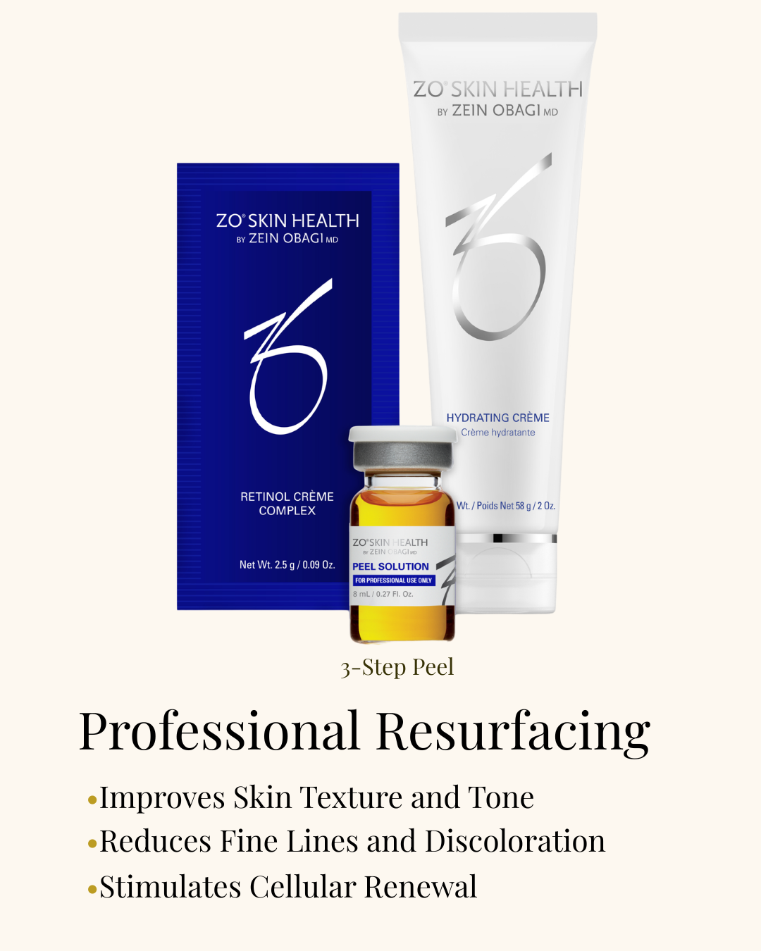 ZO Skin Health 3-Step Peel — professional resurfacing that improves texture, tone, and stimulates cellular renewal